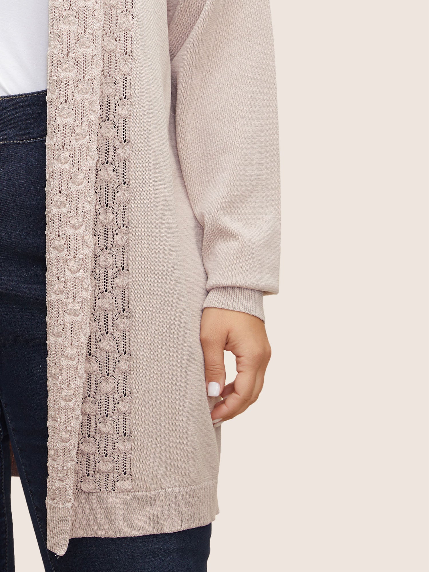 Plain Lapel Collar Pointelle Knit Backless Cardigan Plain Lapel Collar Pointelle Knit Backless Cardigan