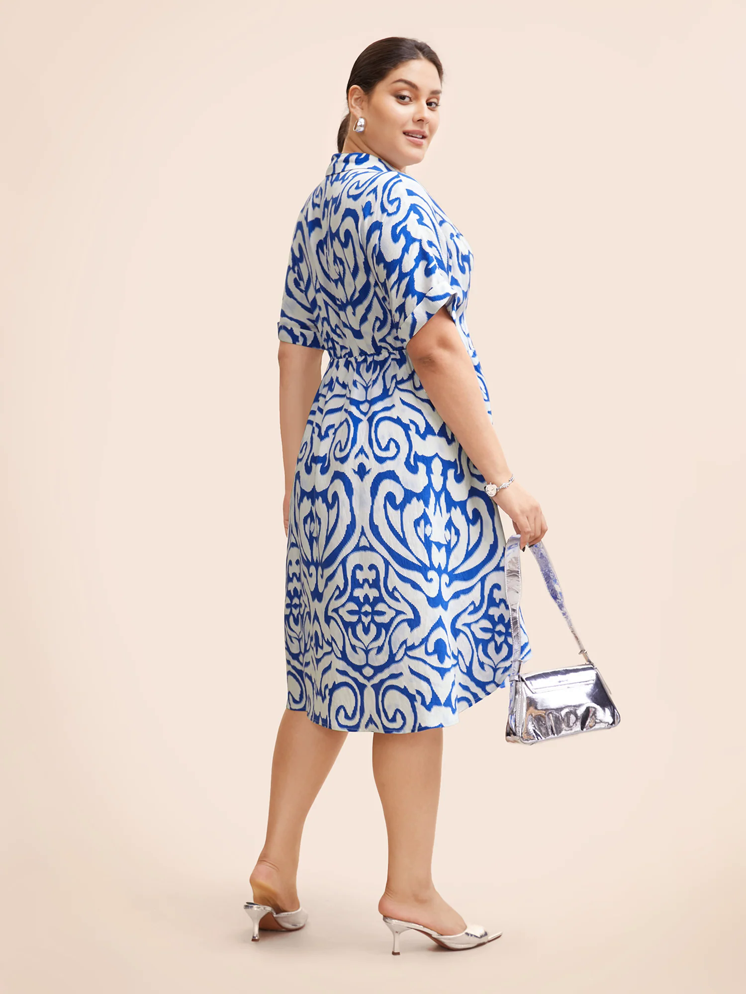 Boho Print Button Detail Cuffed Sleeve Dress Boho Print Button Detail Cuffed Sleeve Dress