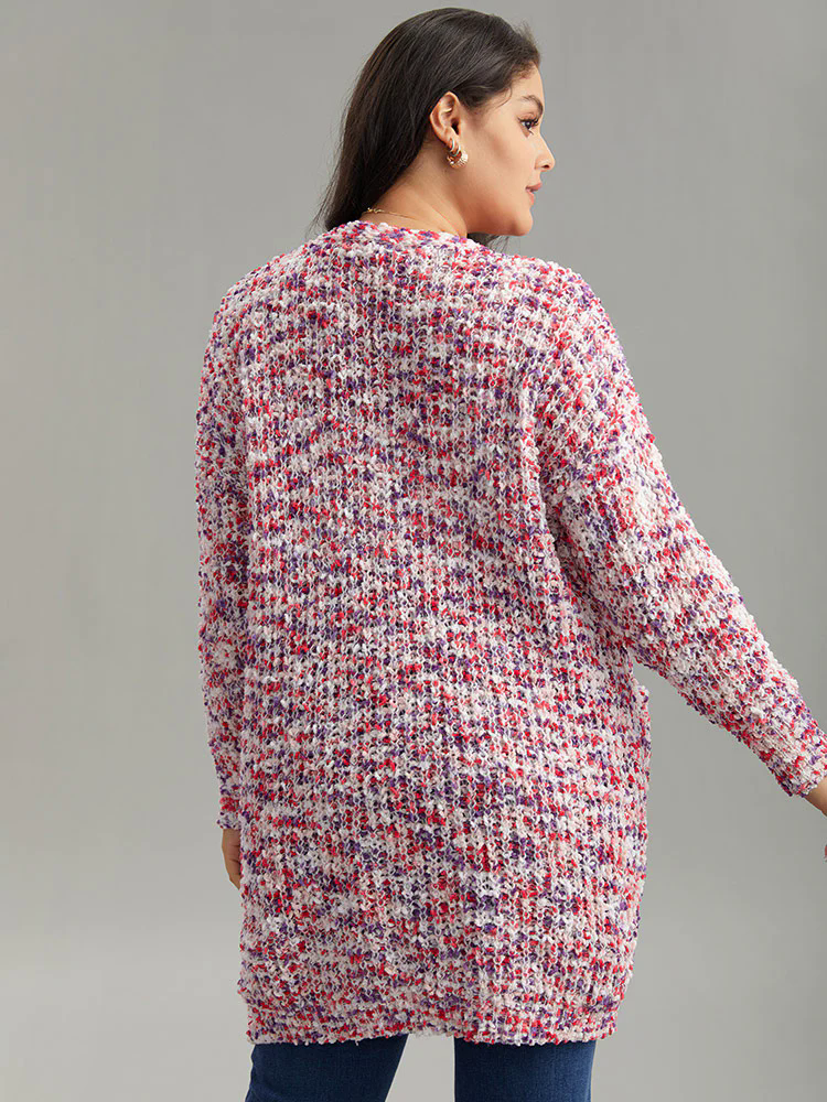 Contrast Fuzzy Open Front Patched Pocket Cardigan Contrast Fuzzy Open Front Patched Pocket Cardigan