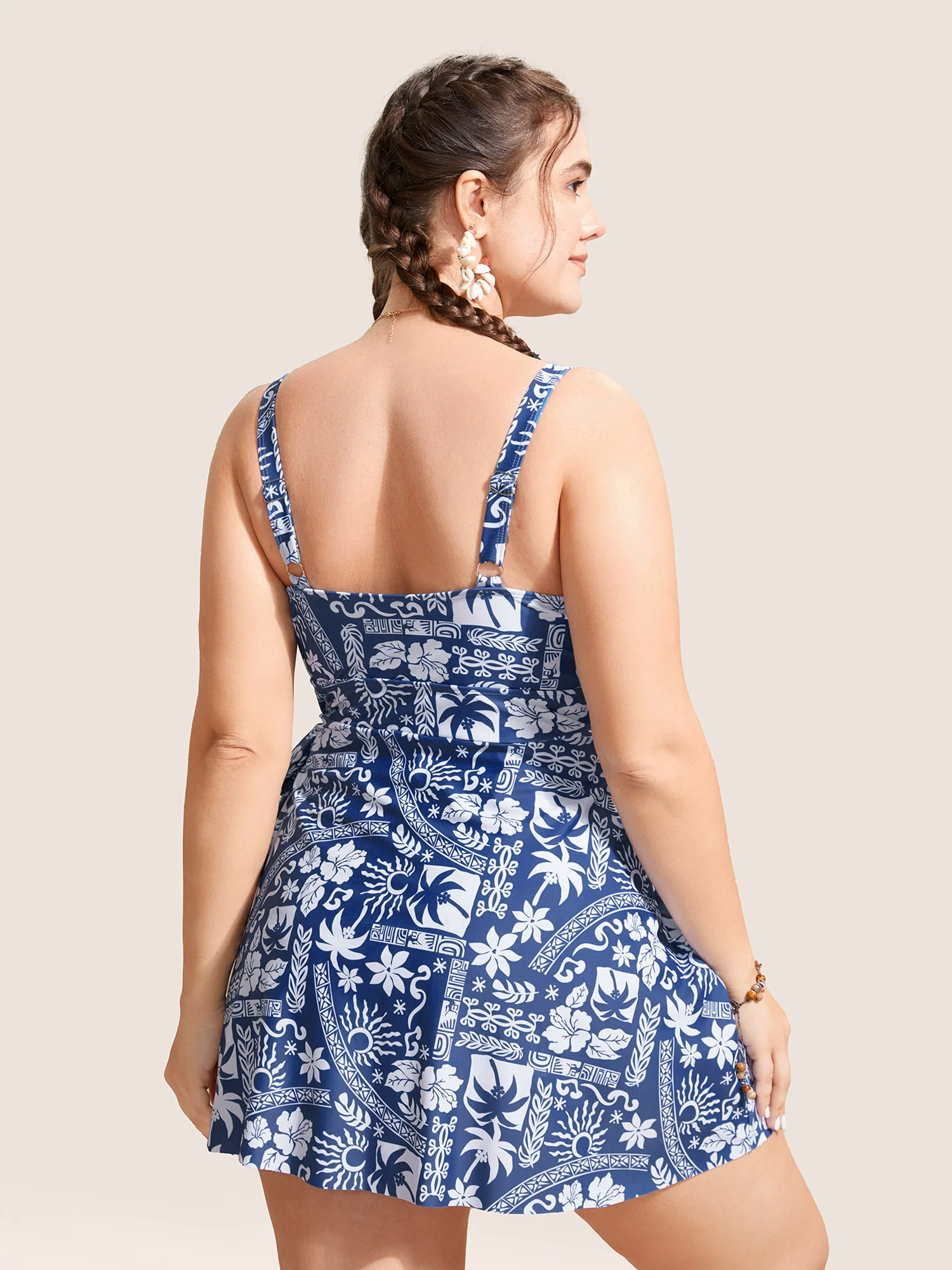 Tropical Print Gathered Tie Knot Swim Dress Tropical Print Gathered Tie Knot Swim Dress
