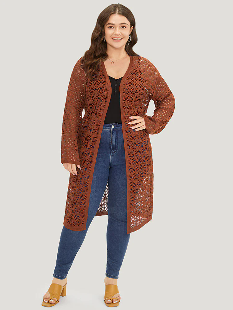 Plain Hollow Out Split Side Maxi Cardigan Plain Hollow Out Split Side Maxi Cardigan