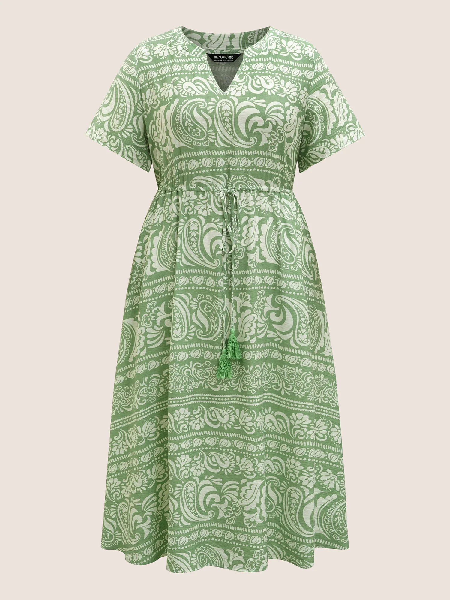 Boho Print Drawstring Tassels Midi Dress Boho Print Drawstring Tassels Midi Dress