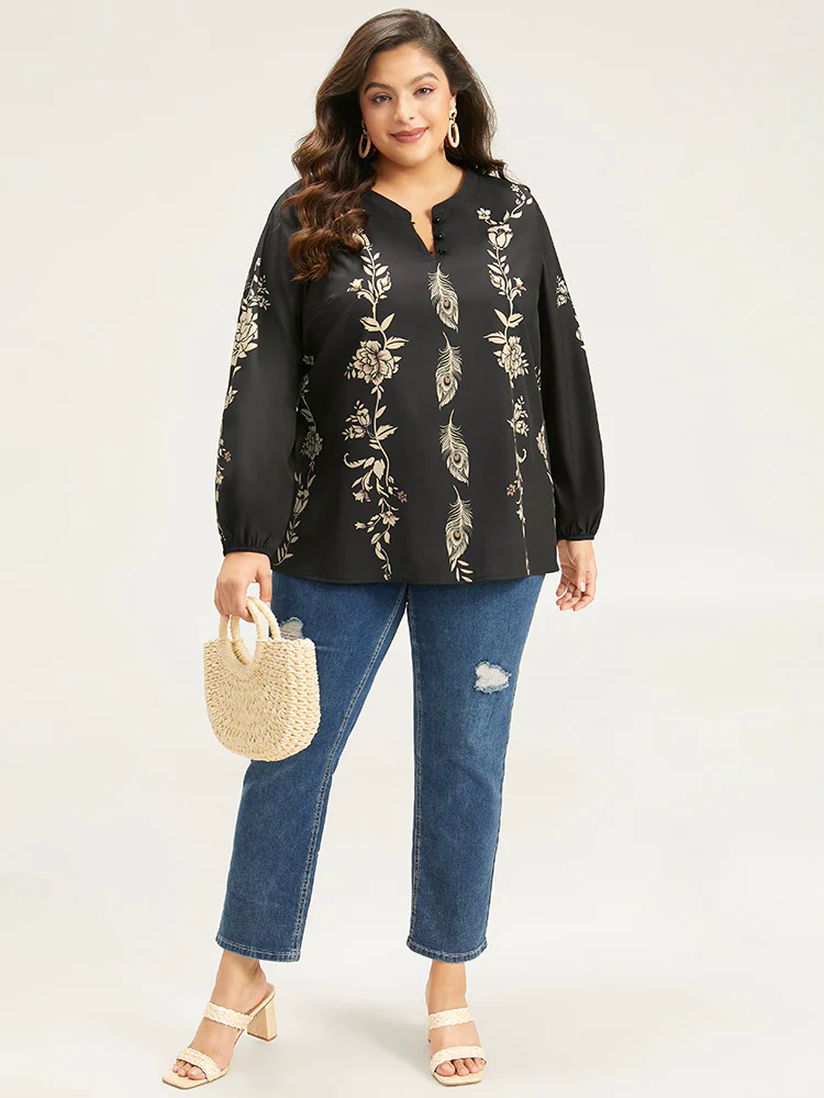 Floral Print Button Up Lantern Sleeve Blouse Floral Print Button Up Lantern Sleeve Blouse