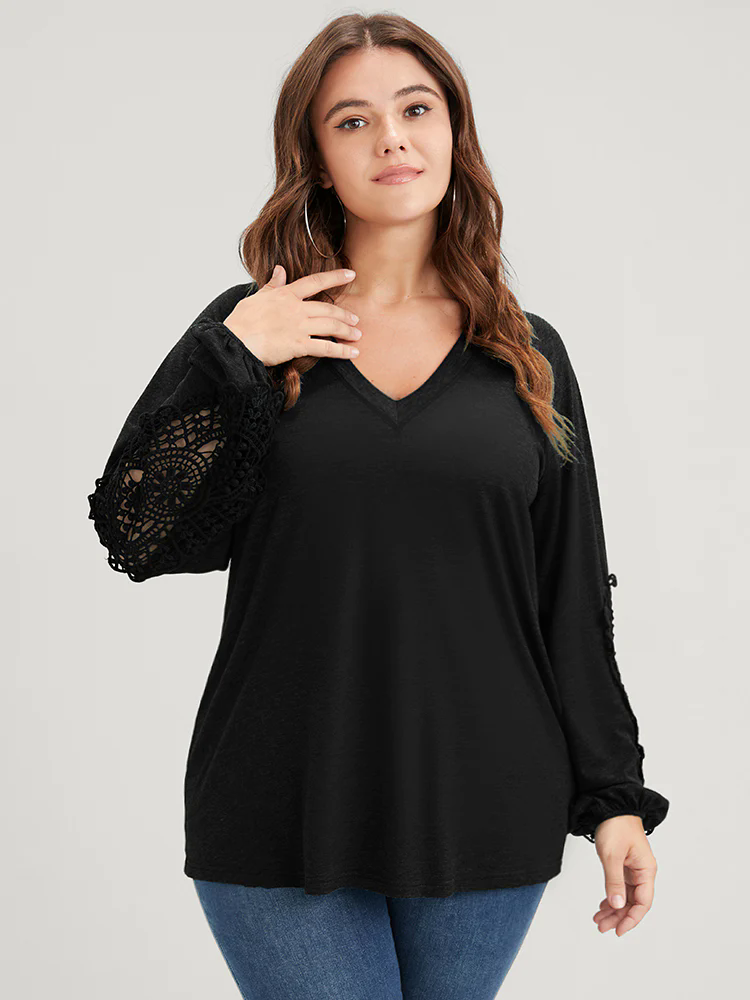 Solid Cut Out Eyelet Lace Long Tee Solid Cut Out Eyelet Lace Long Tee
