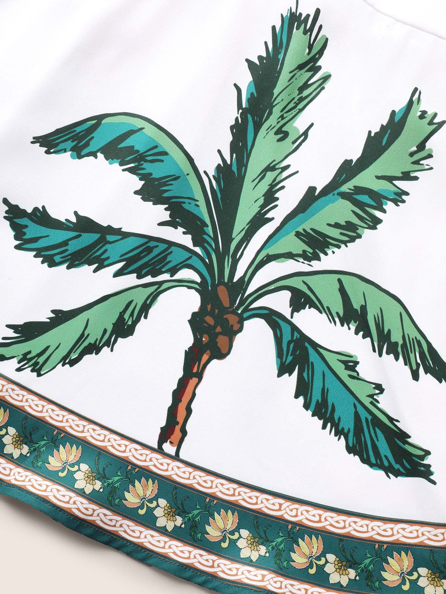 Boho Coconut Tree Print Lantern Sleeve Blouse Boho Coconut Tree Print Lantern Sleeve Blouse