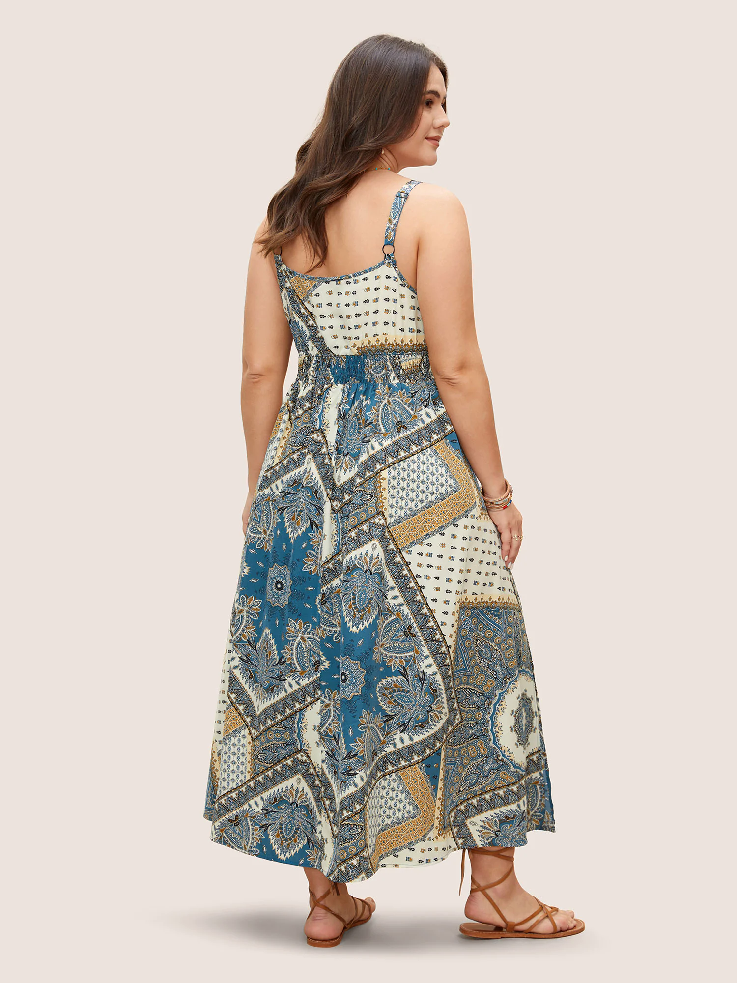 Bandana Print Ruched Split Hem Cami Dress