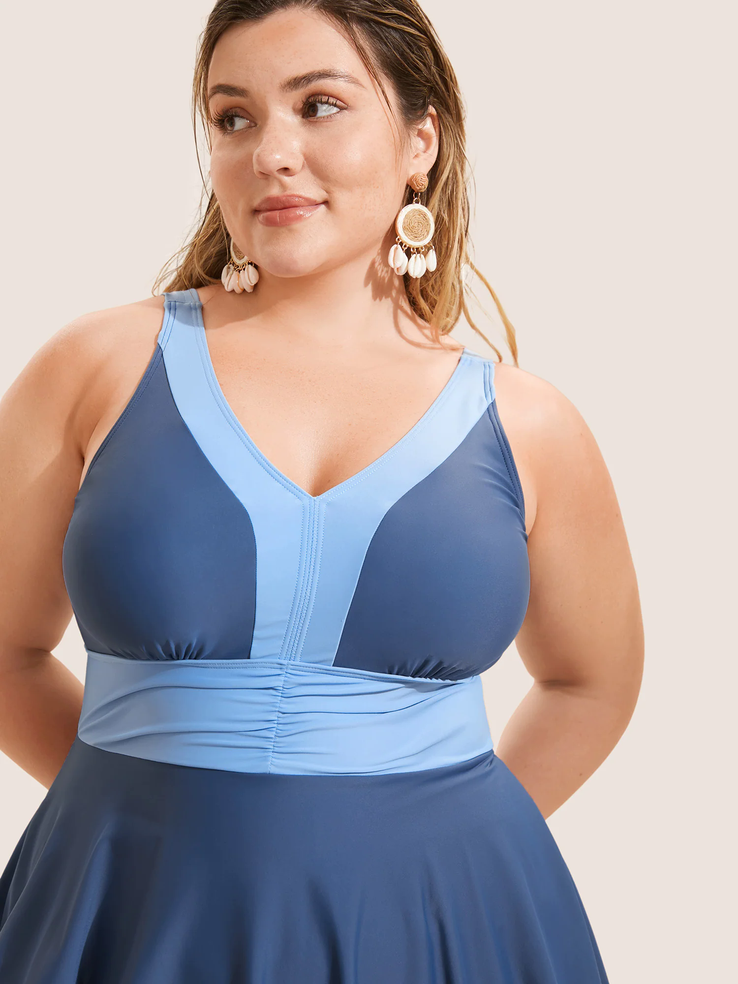 Two Tone Patchwork Gathered Swim Dress Two Tone Patchwork Gathered Swim Dress