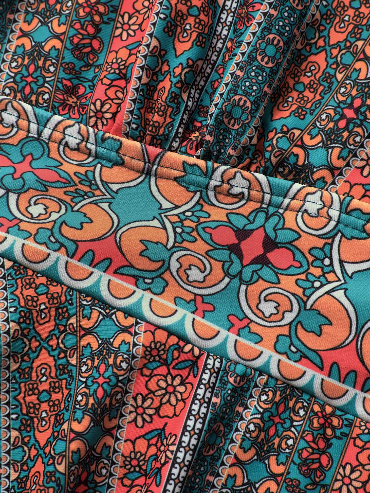 Overlap Collar Bandana Print Patchwork Swim Dress Overlap Collar Bandana Print Patchwork Swim Dress