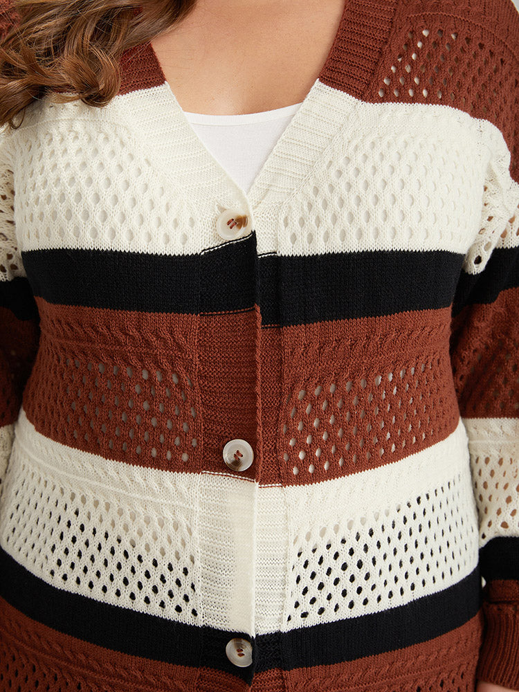 Colorblock Contrast Geo Eyelet Button Through Cardigan Colorblock Contrast Geo Eyelet Button Through Cardigan