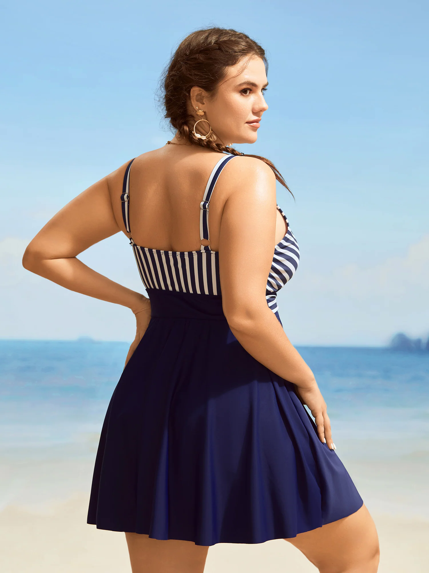 Striped Patchwork Wrap Tie Knot Swim Dress Striped Patchwork Wrap Tie Knot Swim Dress