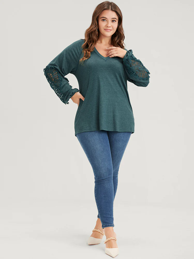 Solid Cut Out Eyelet Lace Long Tee Solid Cut Out Eyelet Lace Long Tee