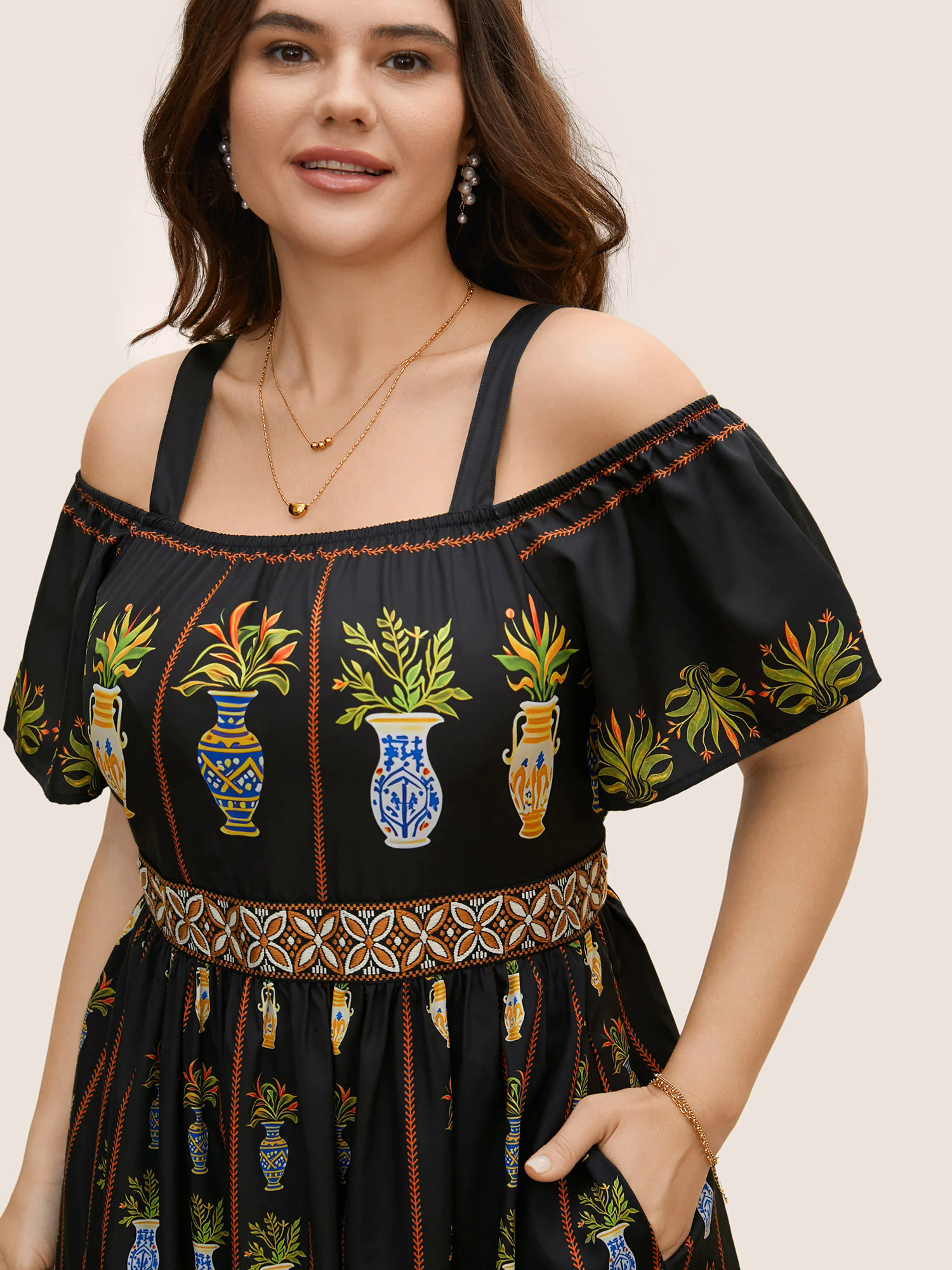 Boho Print Off Shoulder Woven Ribbon Dress Boho Print Off Shoulder Woven Ribbon Dress