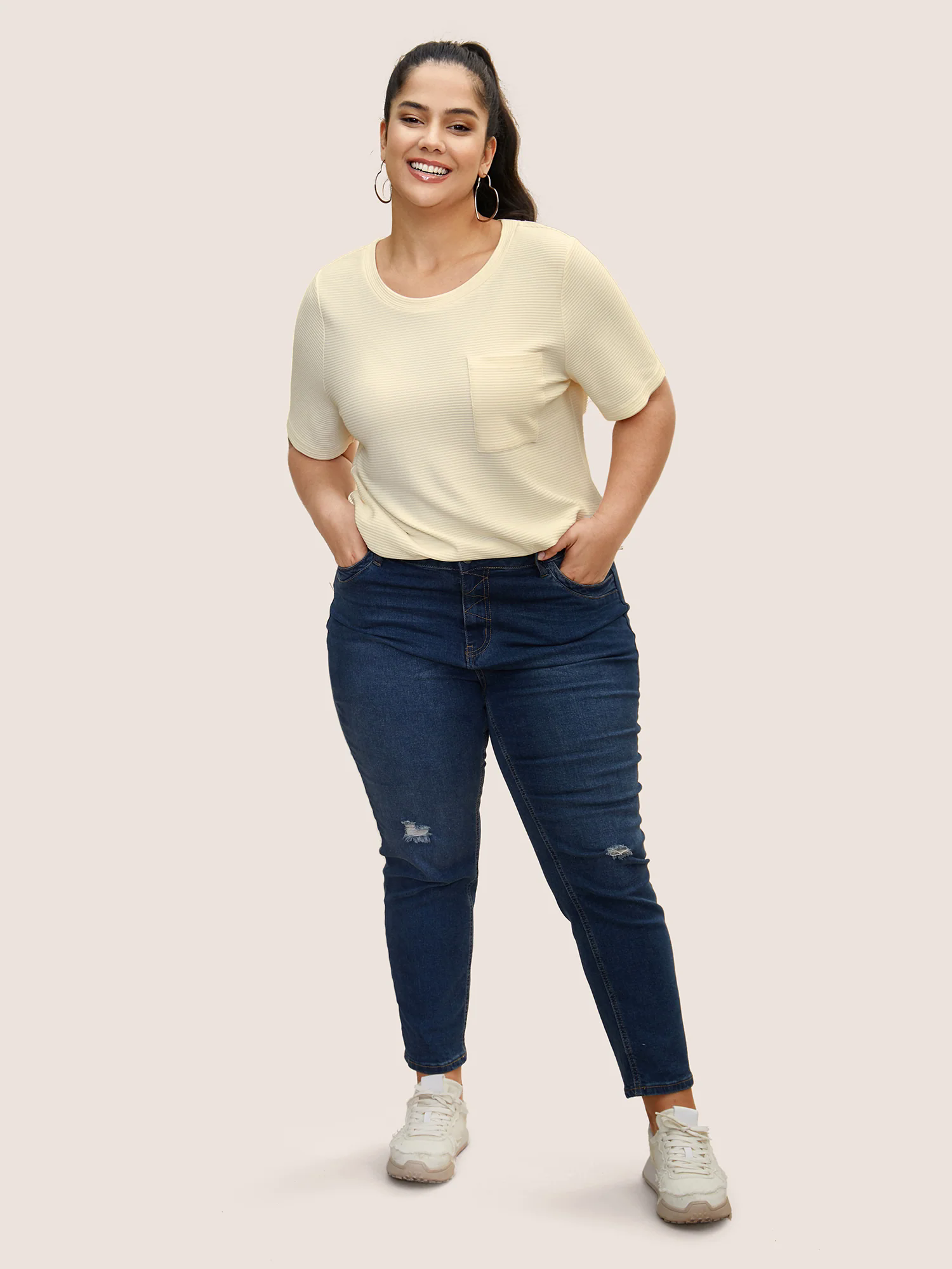Solid Waffle Knit Patched Pocket T-shirt Solid Waffle Knit Patched Pocket T-shirt