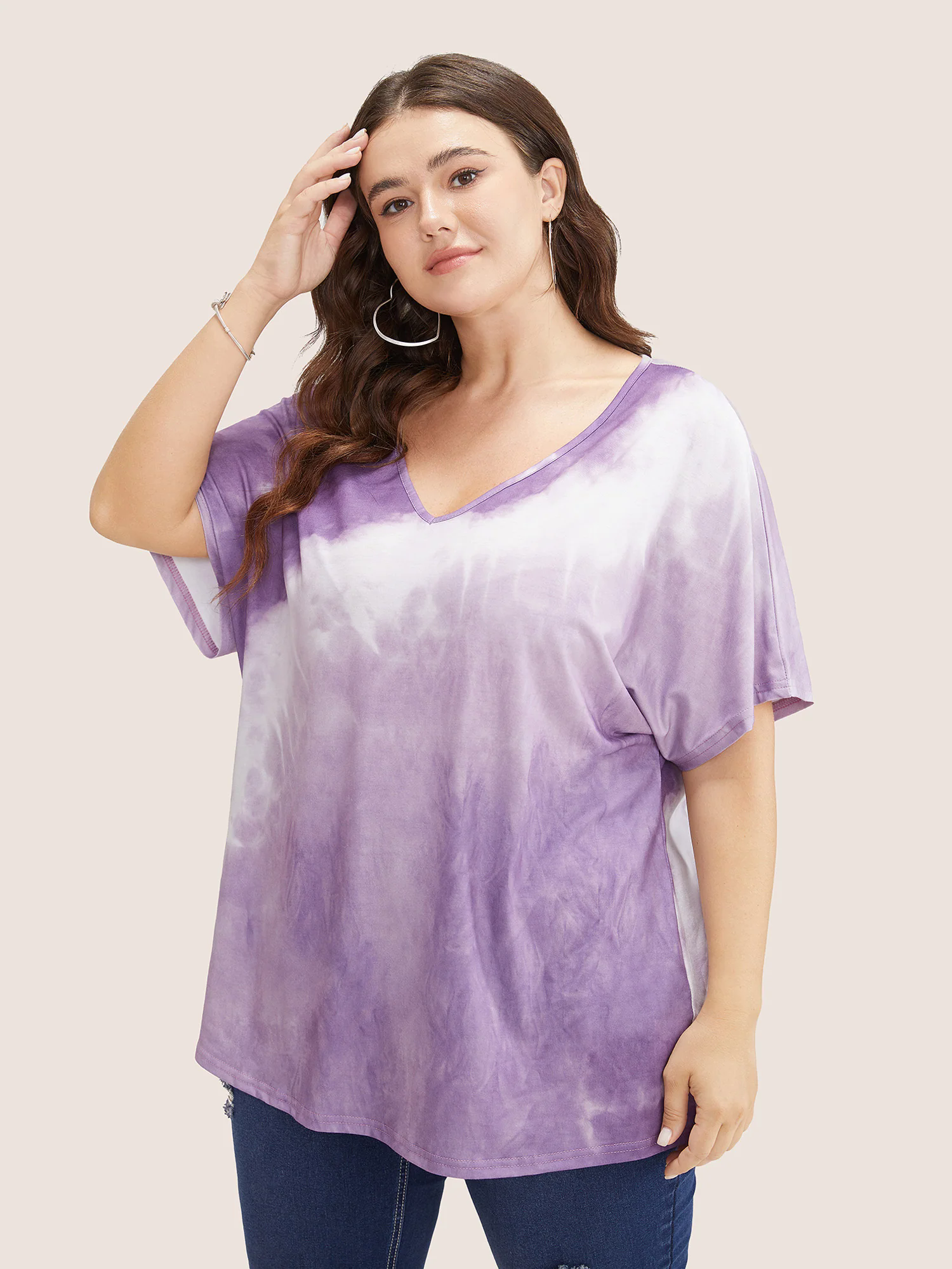 Tie Dye Drop Shoulder V Neck T-shirt Tie Dye Drop Shoulder V Neck T-shirt