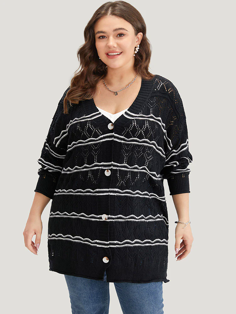 Striped Geometric Button Through Cardigan Striped Geometric Button Through Cardigan