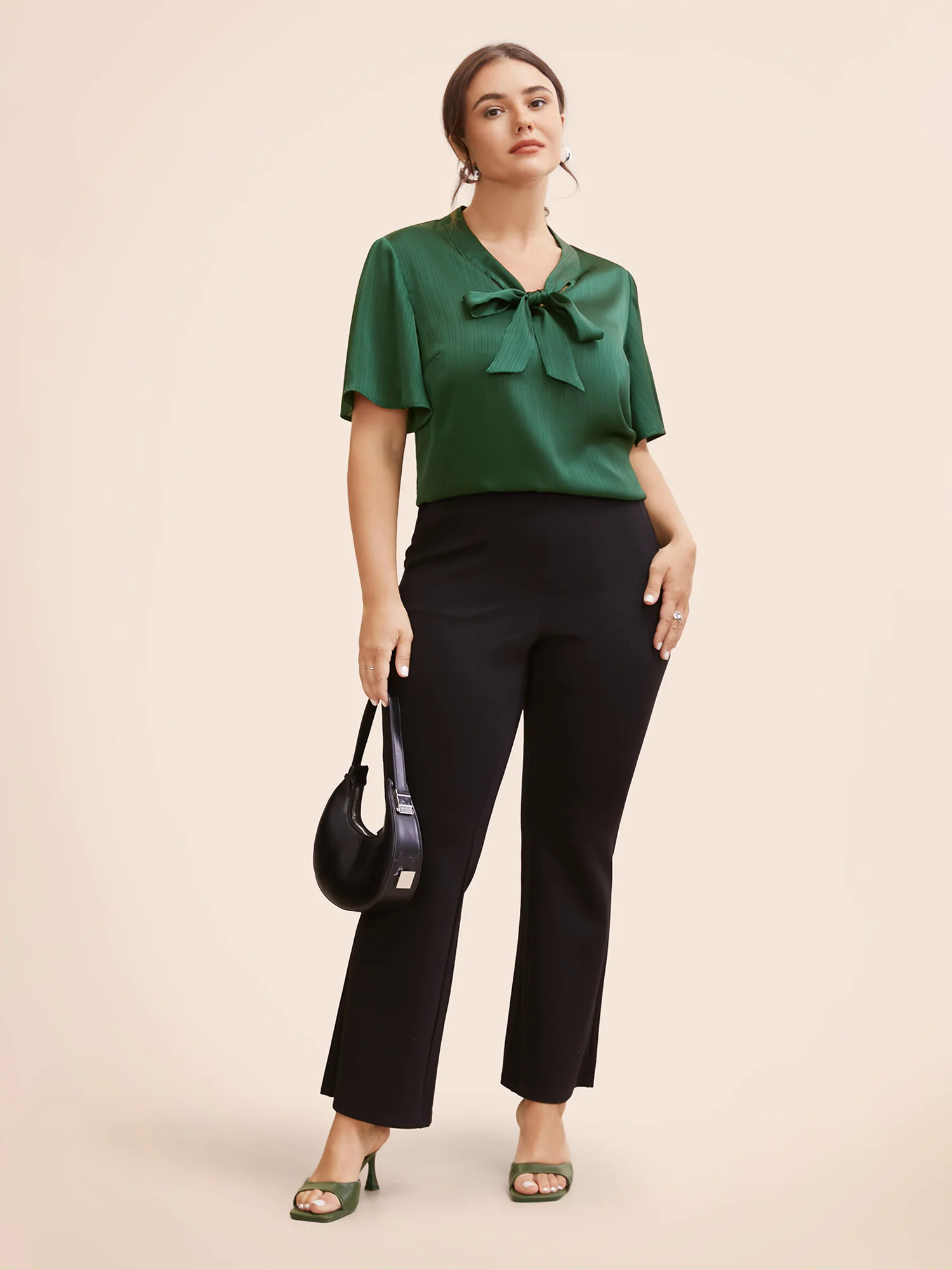 Plain Knot Neck Ruffle Sleeve Blouse Plain Knot Neck Ruffle Sleeve Blouse