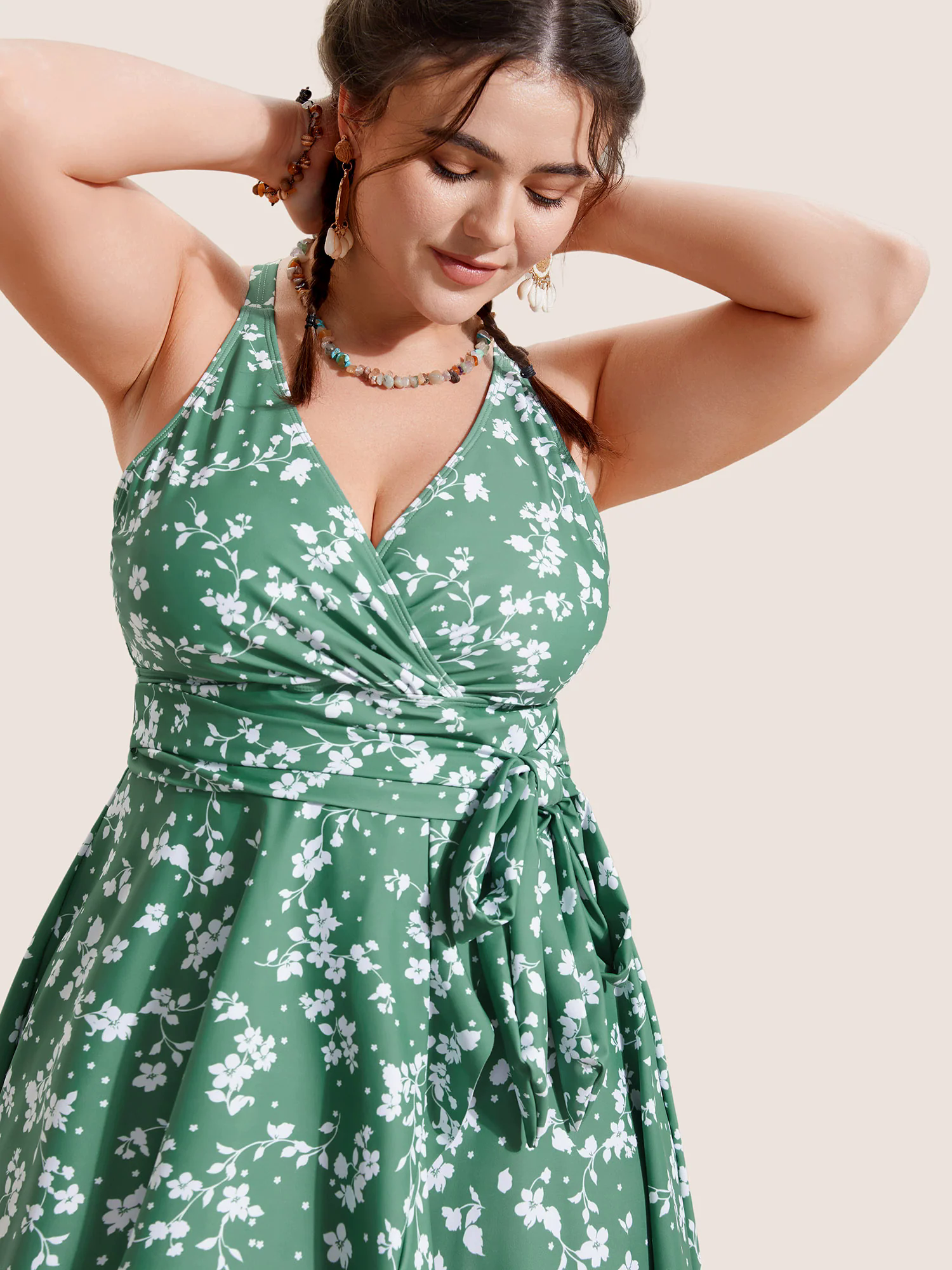 Ditsy Floral Overlap Collar Tie Knot Swim Dress Ditsy Floral Overlap Collar Tie Knot Swim Dress