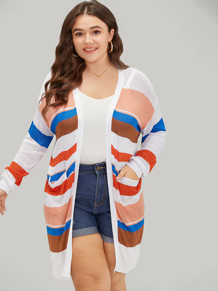 Colorblock Contrast Pocket Tunic Open Front Cardigan Colorblock Contrast Pocket Tunic Open Front Cardigan
