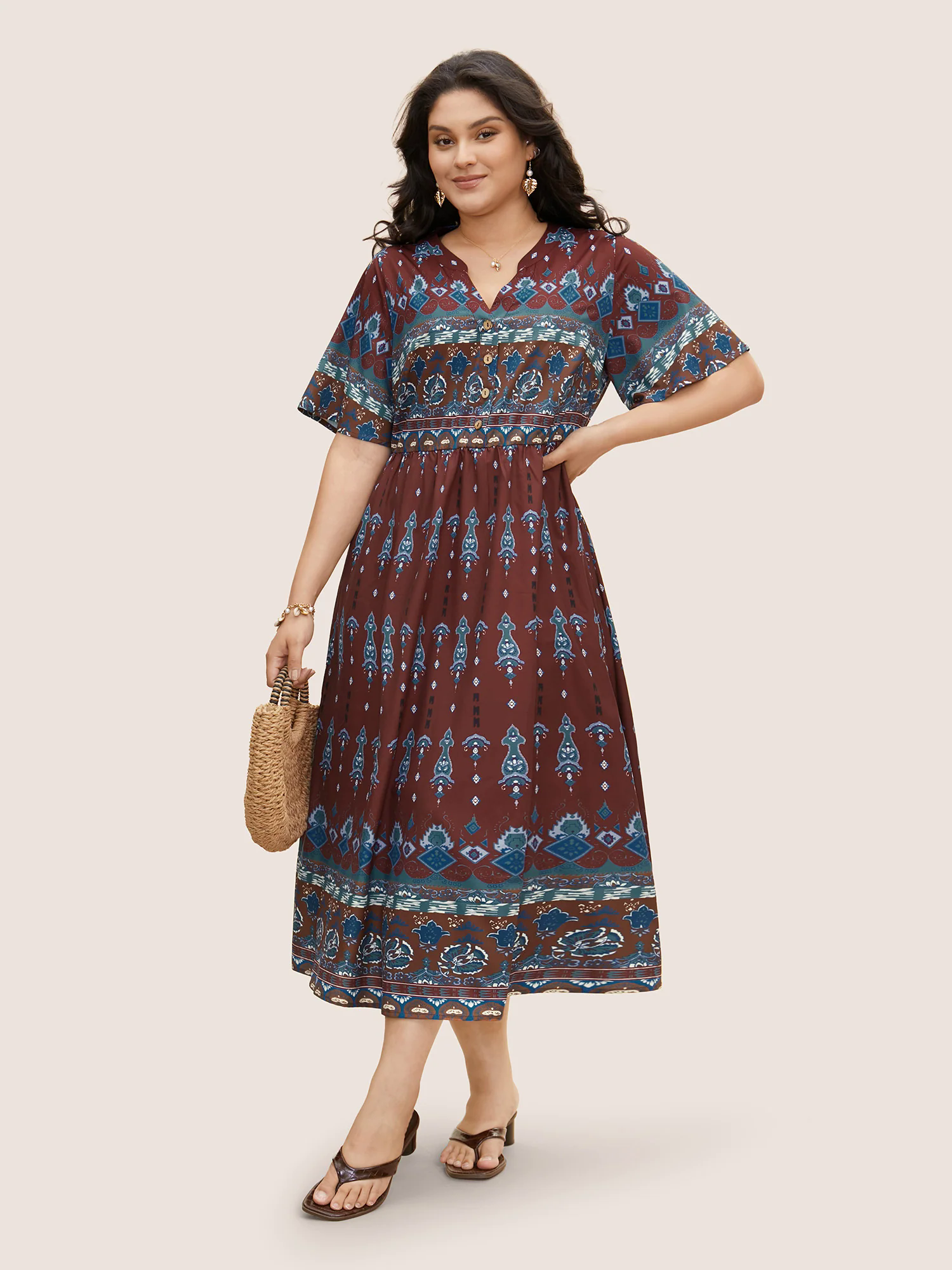Bandana Print Notched Button Detail Dress Bandana Print Notched Button Detail Dress
