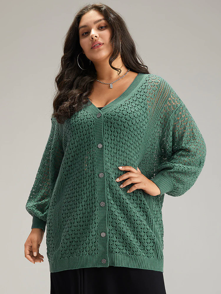 Solid Hollow Out Button Through Cardigan Solid Hollow Out Button Through Cardigan