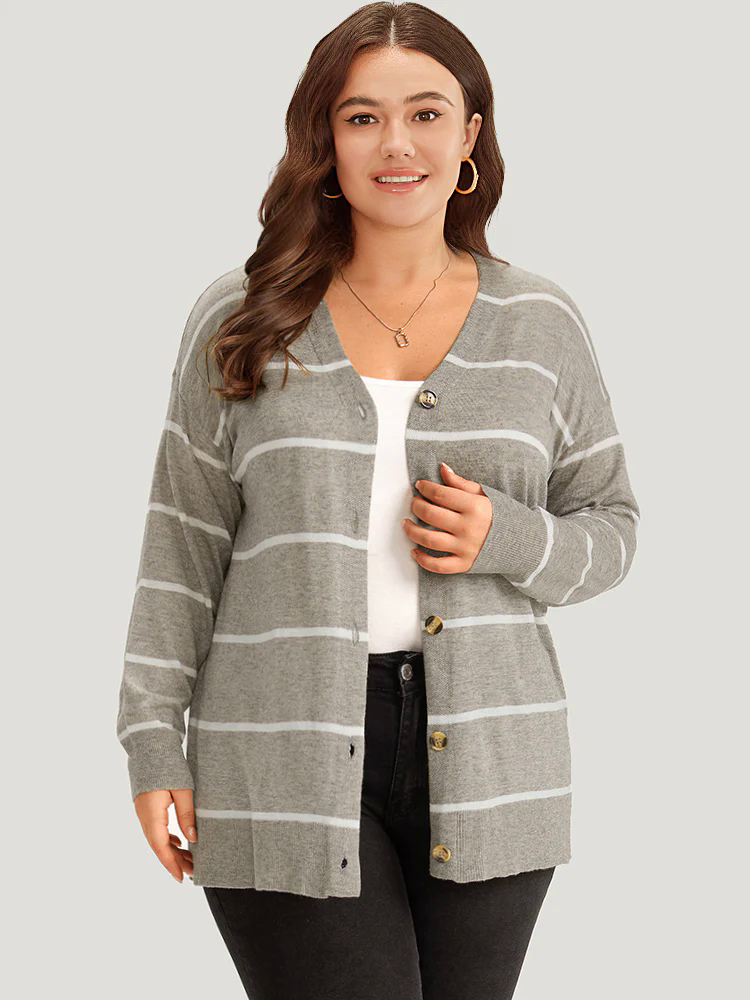 Supersoft Essentials Striped Button Through Elastic Cuffs Cardigan Supersoft Essentials Striped Button Through Elastic Cuffs Cardigan
