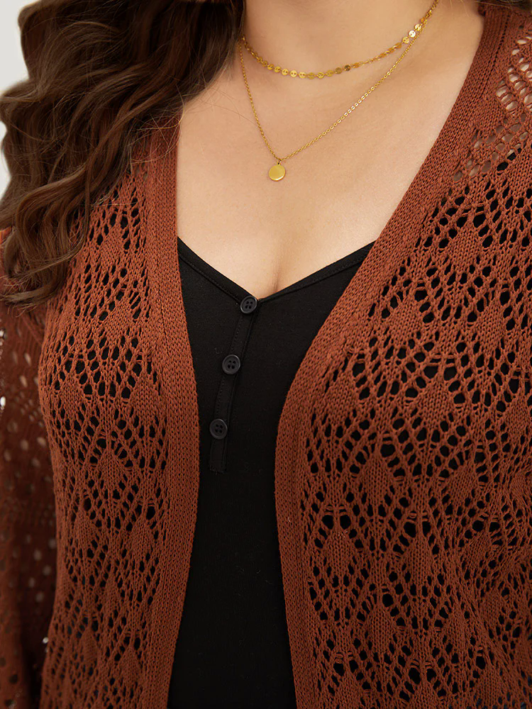 Plain Hollow Out Split Side Maxi Cardigan Plain Hollow Out Split Side Maxi Cardigan