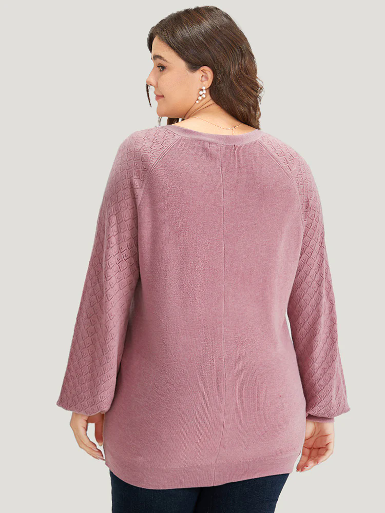Plain Raglan Sleeve Eyelet Button Fly Cardigan Plain Raglan Sleeve Eyelet Button Fly Cardigan