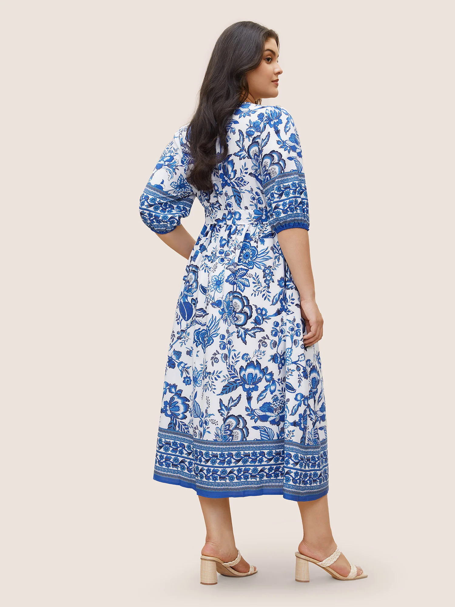Bandana Print Surplice Neck Lantern Sleeve Pocket Belted Midi Dress Bandana Print Surplice Neck Lantern Sleeve Pocket Belted Midi Dress