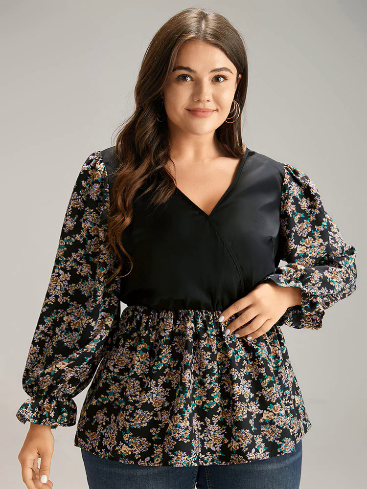 Ditsy Floral Patchwork Elastic Waist Blouse Ditsy Floral Patchwork Elastic Waist Blouse