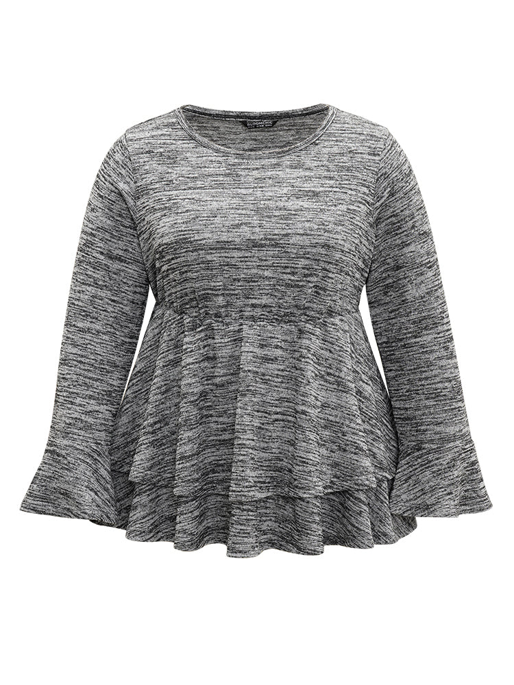 Plain Ruffle Layered Hem T-shirt Plain Ruffle Layered Hem T-shirt