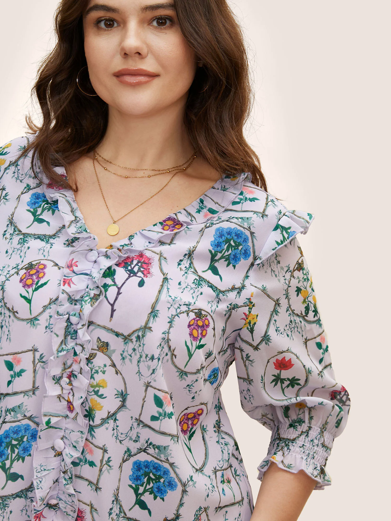 Boho Print Lantern Sleeve Ruffle Trim Blouse Boho Print Lantern Sleeve Ruffle Trim Blouse