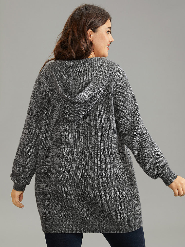 Heather Hooded Patched Pocket Open Front Tunic Cardigan Heather Hooded Patched Pocket Open Front Tunic Cardigan