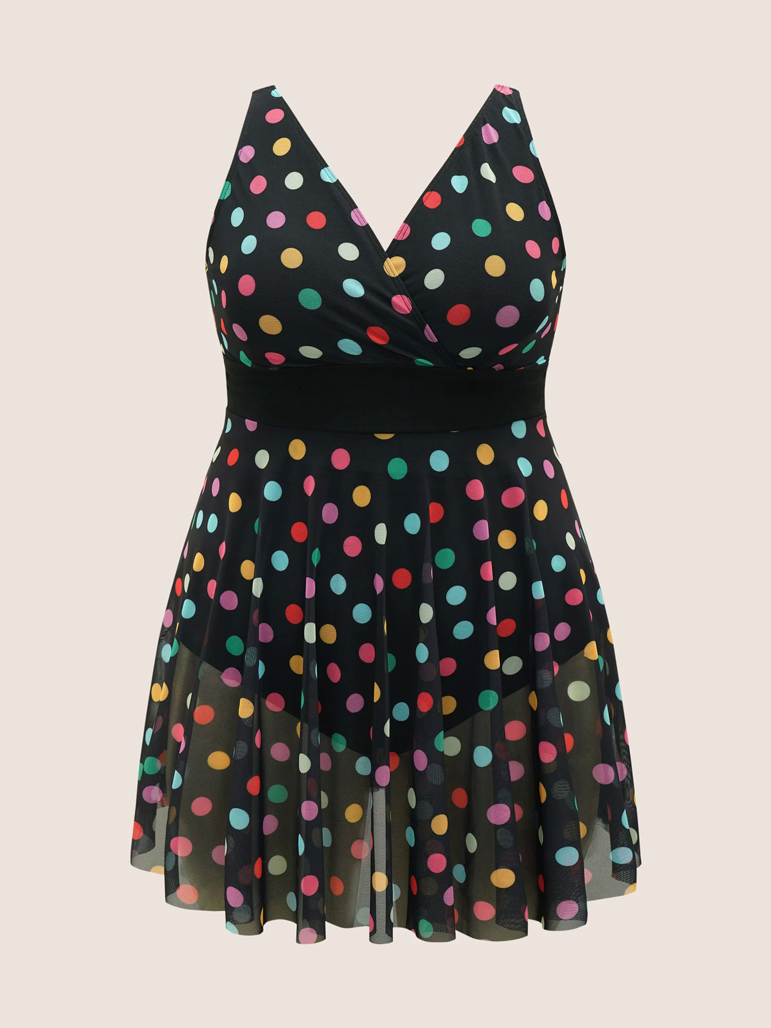 Overlap Collar Colored Polka Dot Swim Dress Overlap Collar Colored Polka Dot Swim Dress