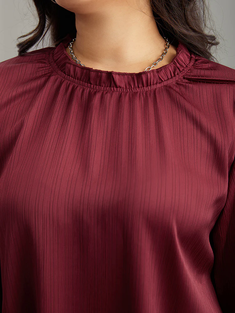 Anti-Wrinkle Plain Frill Trim Bell Sleeve Blouse Anti-Wrinkle Plain Frill Trim Bell Sleeve Blouse