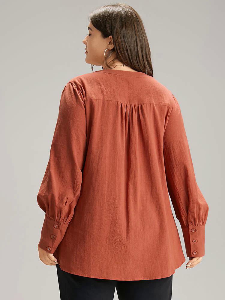 Plain Gathered Button Up Blouse Plain Gathered Button Up Blouse