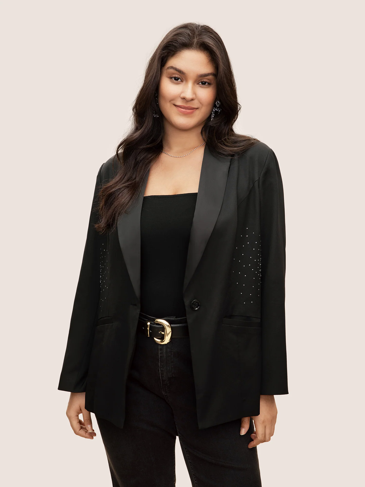 Rhinestone Detail Patched Pocket Button Up Blazer Rhinestone Detail Patched Pocket Button Up Blazer