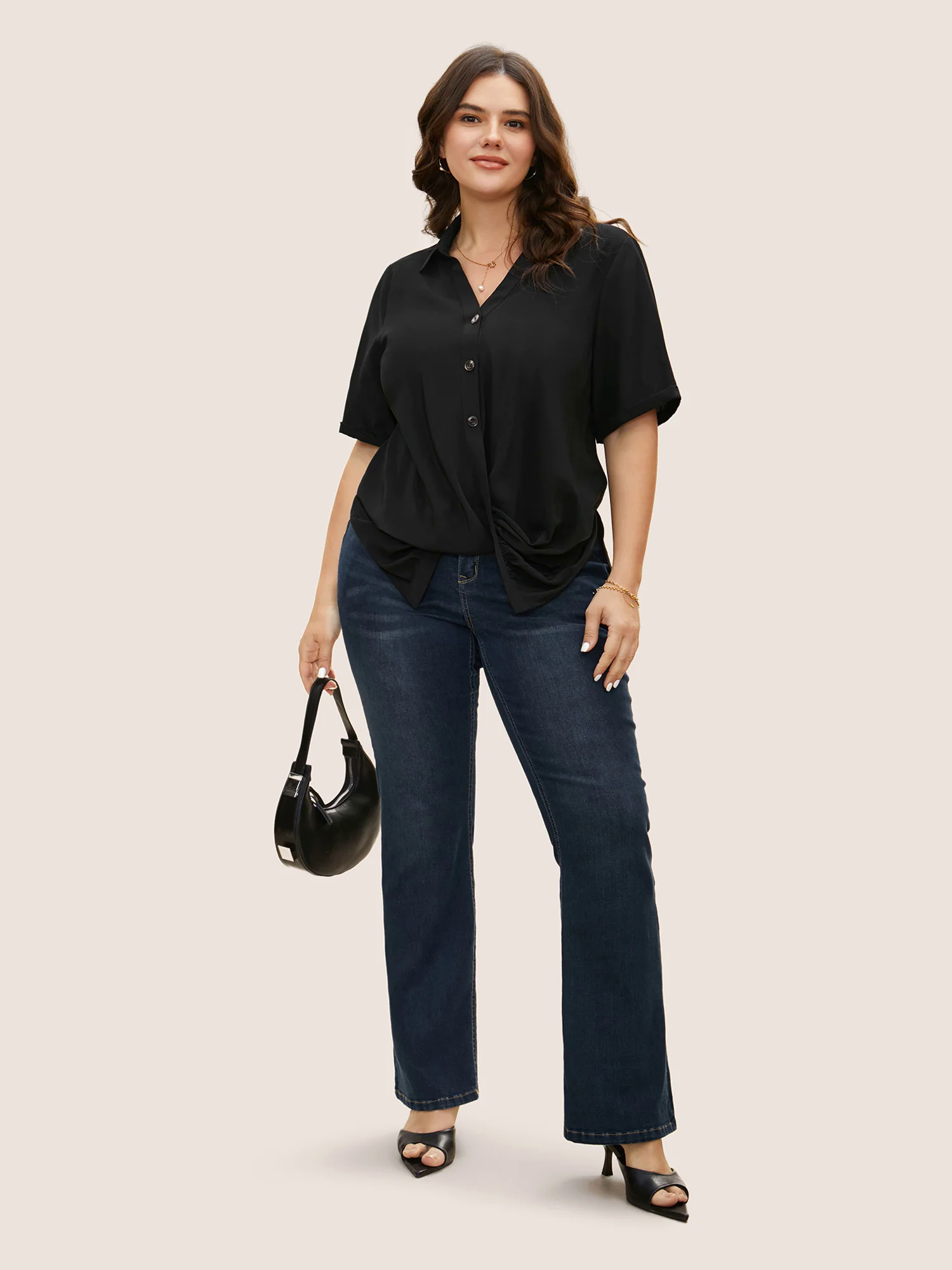 Shirt Collar Twist Front Button Up Blouse Shirt Collar Twist Front Button Up Blouse