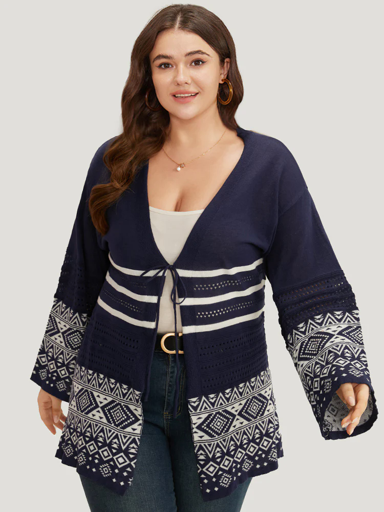 Bandana Print Geo Eyelet Ties Front Cardigan Bandana Print Geo Eyelet Ties Front Cardigan