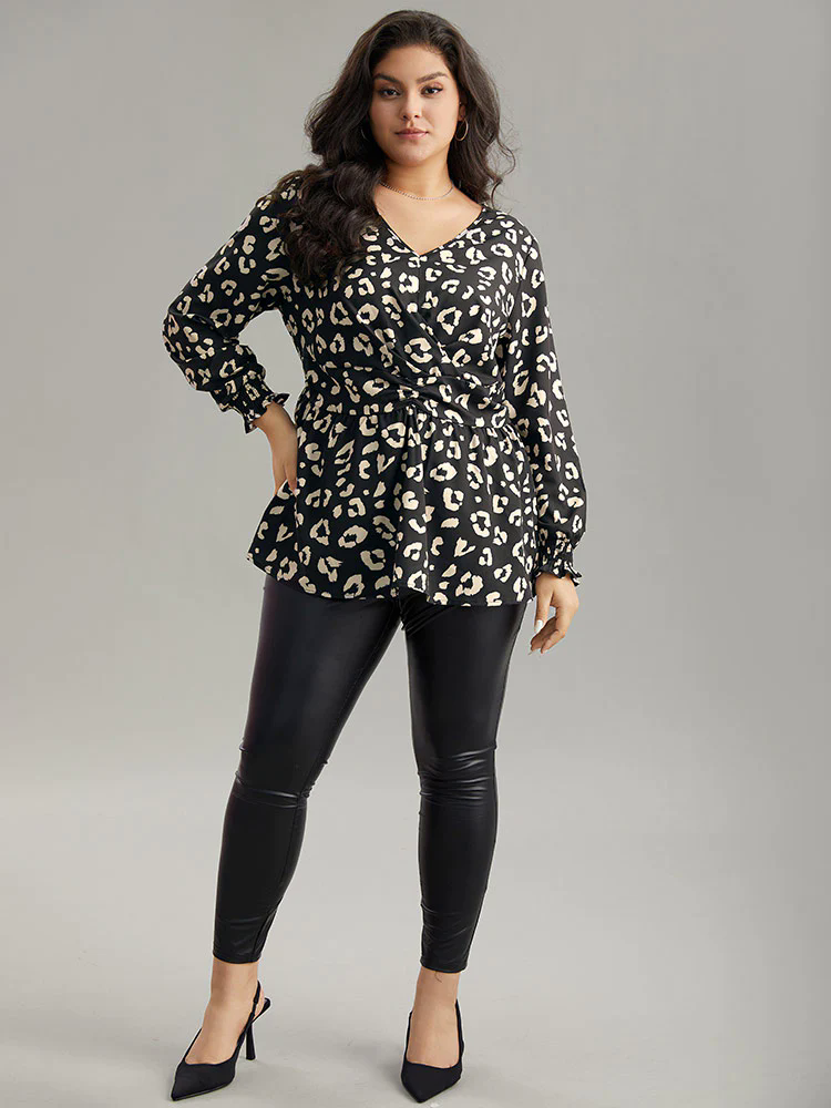 Leopard Print Crossover Ruched Shirred Blouse Leopard Print Crossover Ruched Shirred Blouse