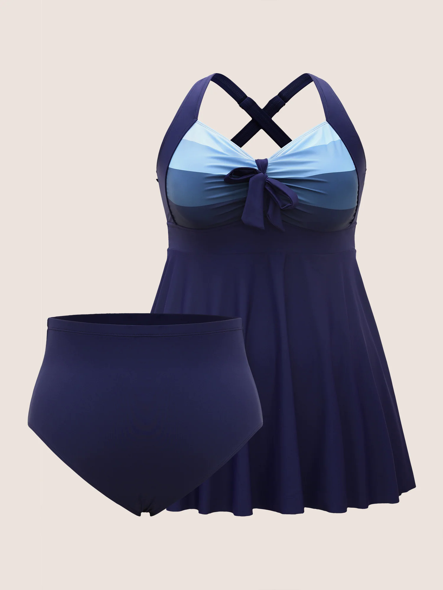 Contrast Heart Neckline Patchwork Tie Knot Swim Dress Contrast Heart Neckline Patchwork Tie Knot Swim Dress