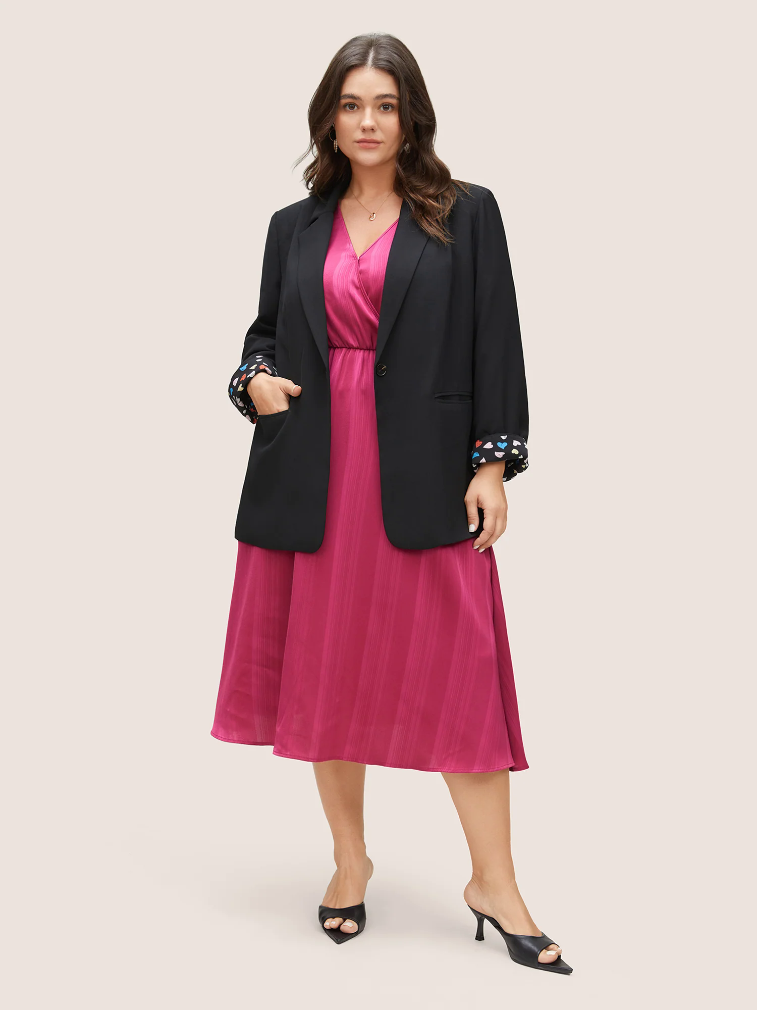 Colour Heart Lined Suit Collar Pocket Blazer Colour Heart Lined Suit Collar Pocket Blazer