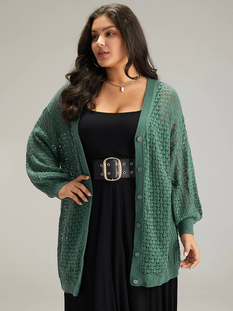 Solid Hollow Out Button Through Cardigan Solid Hollow Out Button Through Cardigan