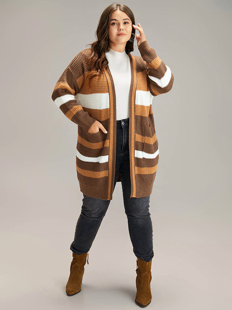 Contrast Open Front Patched Pocket Tunic Cardigan Contrast Open Front Patched Pocket Tunic Cardigan