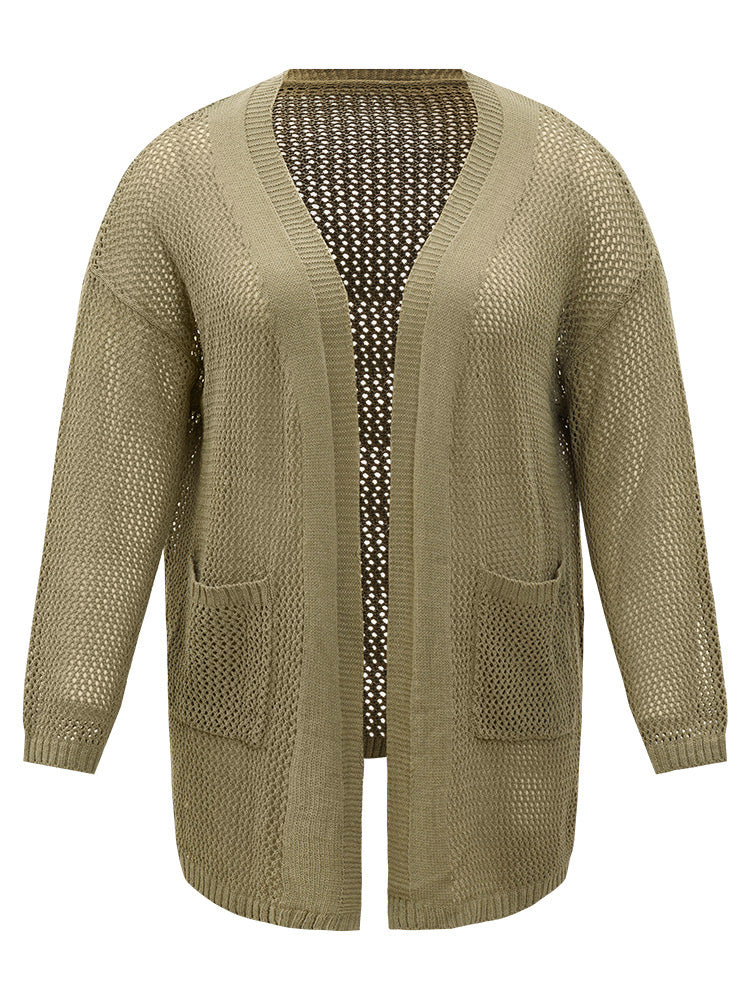 Solid Patched Pocket Open Front Patchwork Cardigan Solid Patched Pocket Open Front Patchwork Cardigan