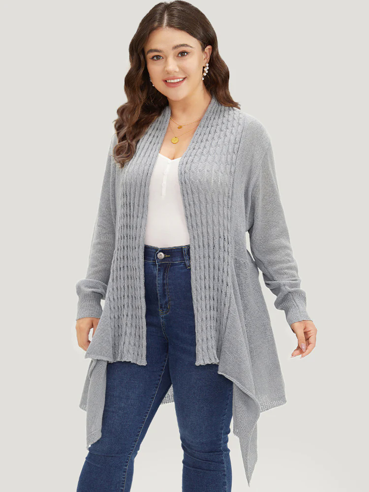Cable Knit Open Front Asymmetrical Hem Cardigan Cable Knit Open Front Asymmetrical Hem Cardigan