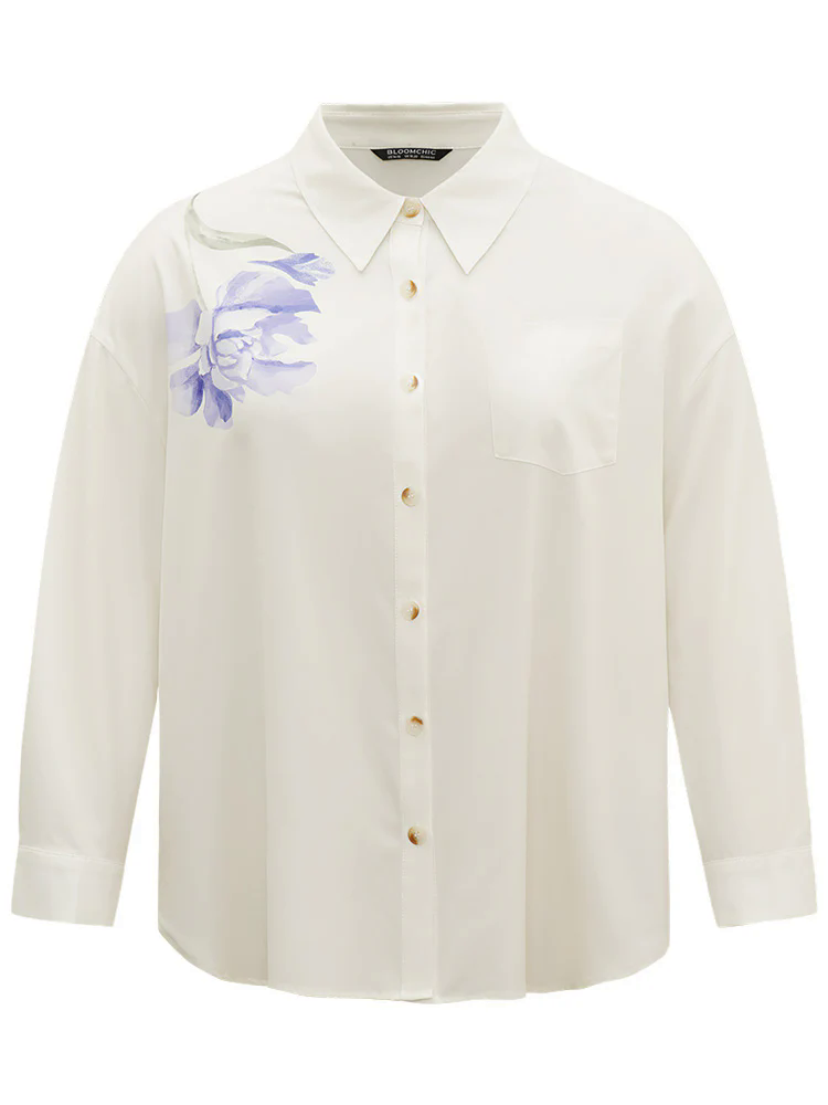Shirt Collar Floral Print Patched Pocket Blouse Shirt Collar Floral Print Patched Pocket Blouse