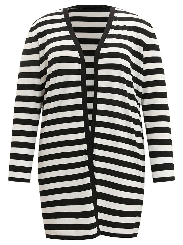 Striped Open Front Drop Shoulder Tunic Cardigan Striped Open Front Drop Shoulder Tunic Cardigan