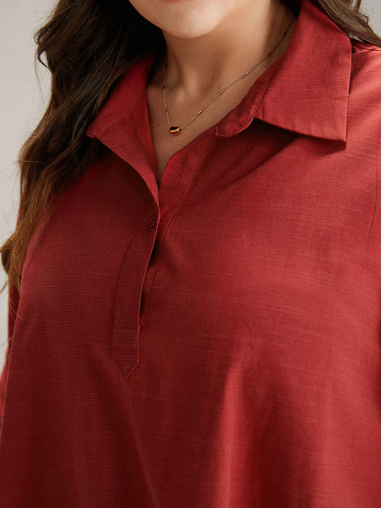 Cotton Curved Hem Button Down Blouse Cotton Curved Hem Button Down Blouse