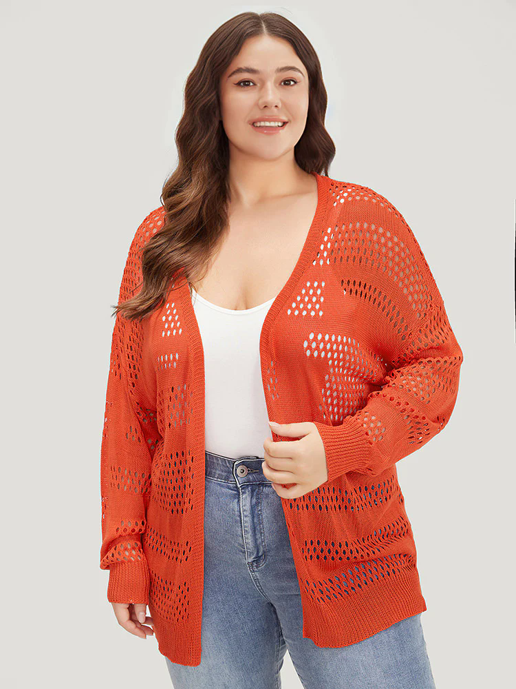 Plain Open Front Elastic Sleeve Cut Out Cardigan Plain Open Front Elastic Sleeve Cut Out Cardigan