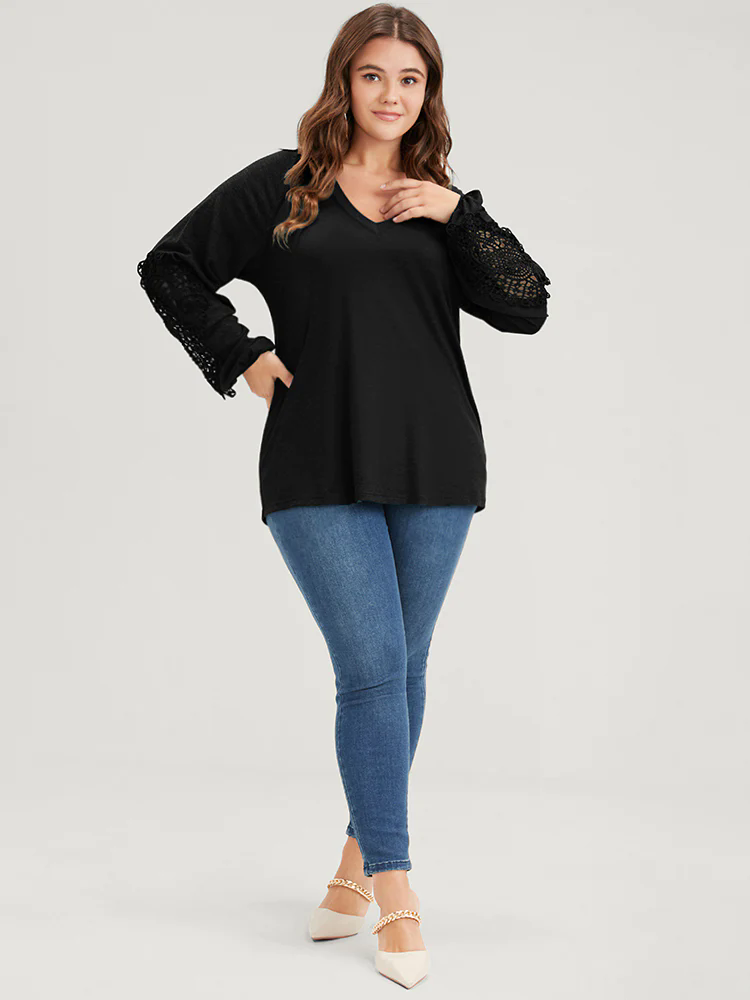 Solid Cut Out Eyelet Lace Long Tee Solid Cut Out Eyelet Lace Long Tee